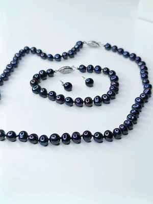 Natural Black Pearl Jewelry Set 8mm new