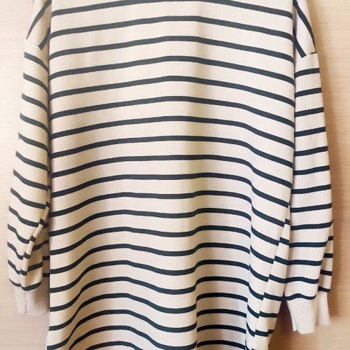 Women's long-sleeve striped blouse used, beige and green, size XL