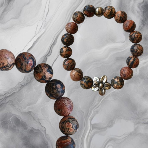 Leopard Skin Jasper Handmade Bracelet, multicolor and silver