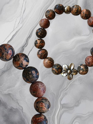 Leopard Skin Jasper Handmade Bracelet, multicolor and silver
