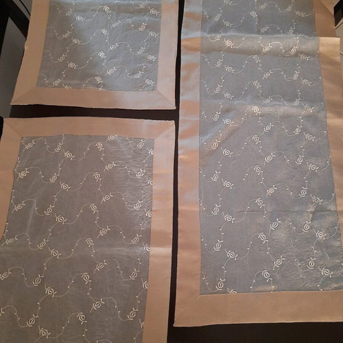 Set of tablecloth and runners in earthy colors, new