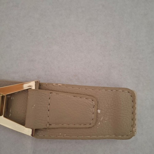 Elastic beige waist belt with gold buckle used, adjustable 90 cm