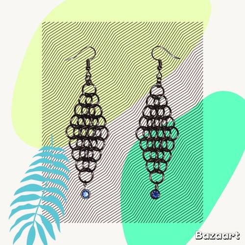 Boho Gothic Fairy Punk Chainmail Earrings new, blue silver