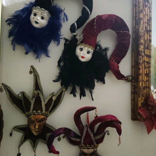Handmade ceramic masks used, purchased from Italy
