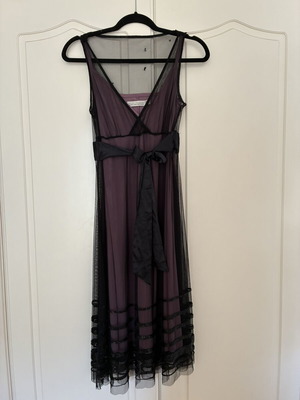 Zara Collection Y2K Black Mesh Faux Wrap Midi Dress purple lined beaded used
