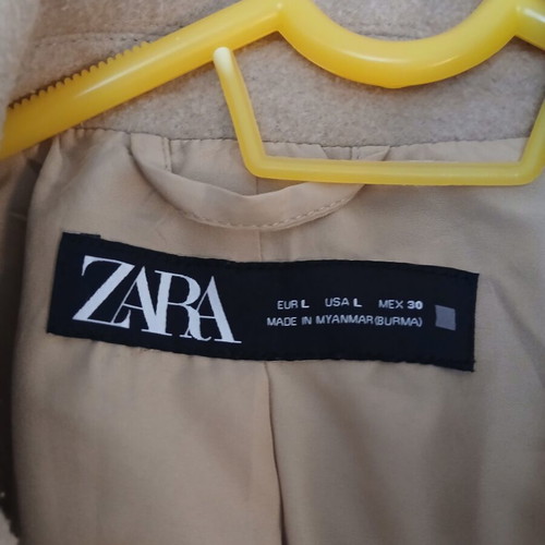 Zara long beige coat with black buttons