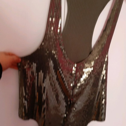 Blouse style vest with sequins Benetton medium, like new, khaki