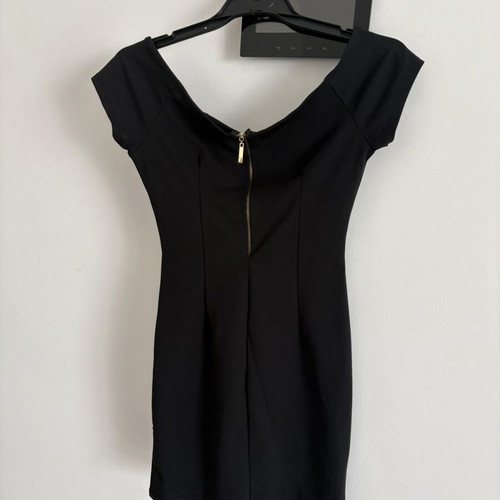 Black mini evening dress with back zipper
