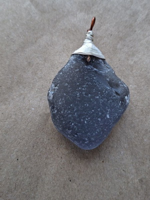 Handmade Sea Glass Pendant, Dark Blue Pirate Glass, Athens Beach
