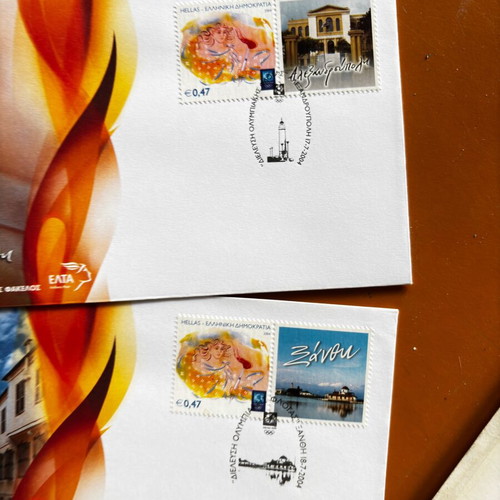 First Day Cover Envelopes with Olympic Flame Passage from Greek Cities