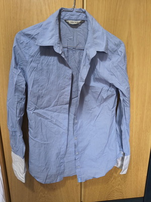 Zara basic women's shirt size medium, light blue with white sleeves, like new