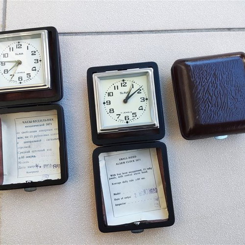 Vintage 3 Slava & Marathon USSR alarm clocks new with case