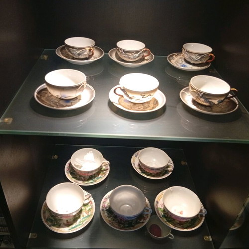 Handmade Japanese sake and tea cups like new, set of 16 pieces