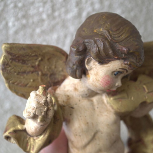 Violin player angel used, glazed ceramic from Italy