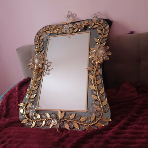 Baroque mirror like new, carved bronze with crystals