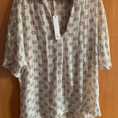 Sheer shirt new with gold thread JusTop beige and gold