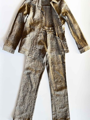 Sarah Lawrence vintage suit with embossed snake skin texture, green tones