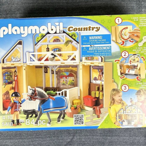 Playmobil Country Stable Carry Case 5418 84 Pc Horse Barn Set used
