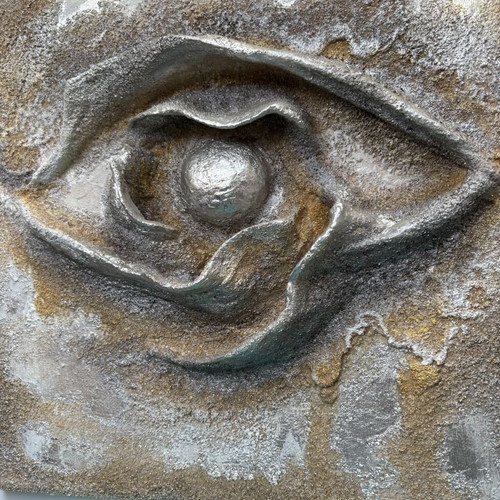 Eye of Zeus artwork new, mixed media relief 30x30cm by Nina Aspeta