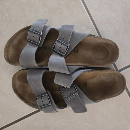 Birkenstock sandals with two straps, oiled leather, grey