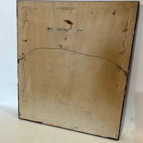 Vintage pyrography wall frame with tree illustration and artist signature 40x36