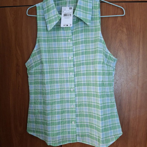 Mango sleeveless checkered shirt medium new, green