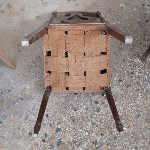 Vintage wooden chair used with brown velvet upholstery