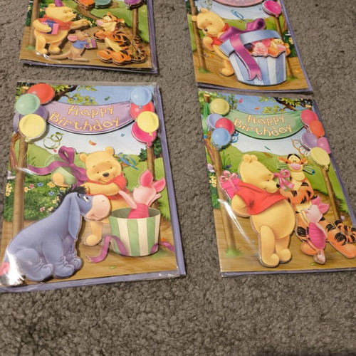 Birthday cards new, 4 greeting cards with Winnie the Pooh designs