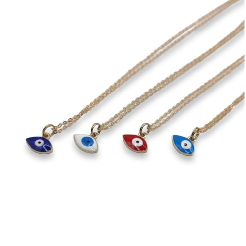 Enameled Evil Eye Necklace in Red with Gold Chain