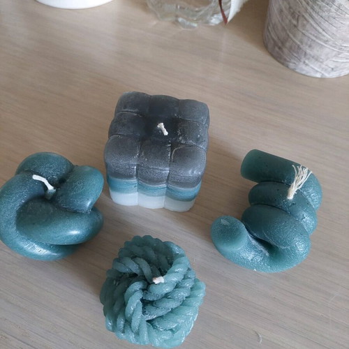 Handmade candles new, pack of 4 in petrol color