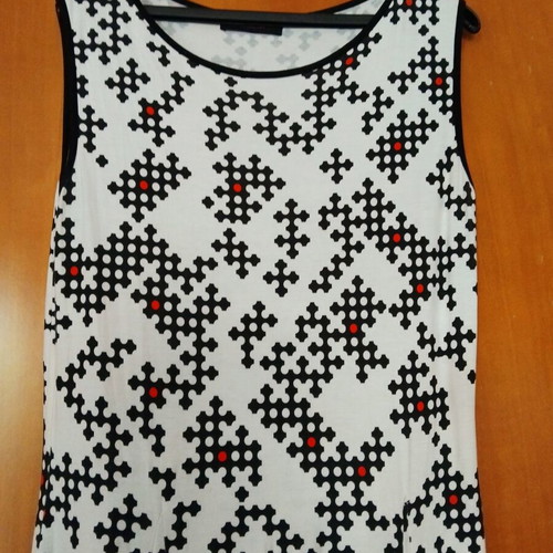 Sleeveless dress like new, black and white with red details, cotton