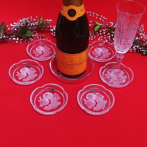 Hoya Pomona Japan Art lead crystal coaster set new, 7 pieces