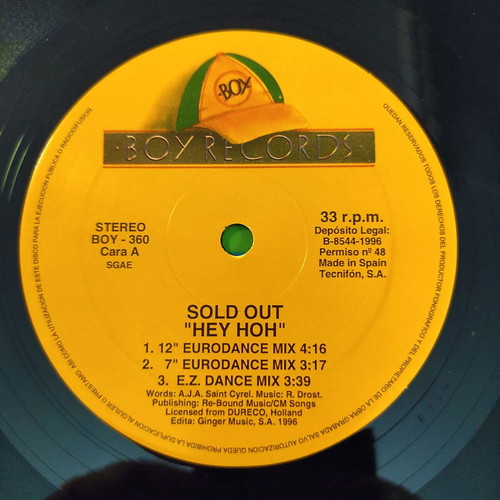 Sold Out Hey Hoh 12'' Vinyl Maxi Single 1996 used, electronic