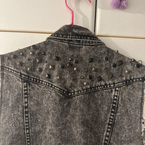 Denim sleeveless jacket like new, size S, black with studs