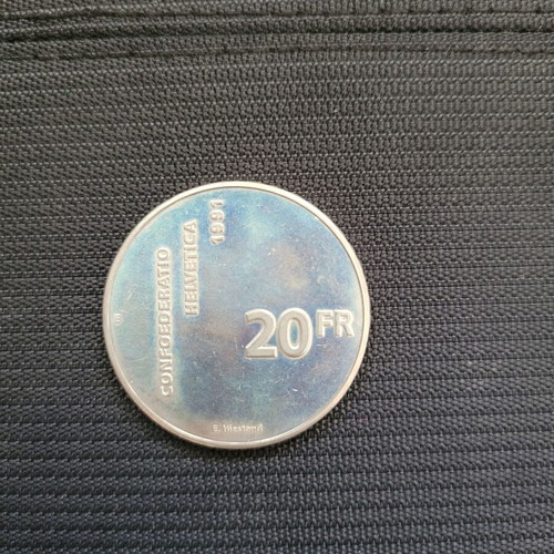 Silver coin 1991 Switzerland used 20 francs