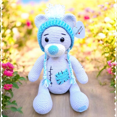 Bibou teddy bear made of hypoallergenic yarn, height 34 cm