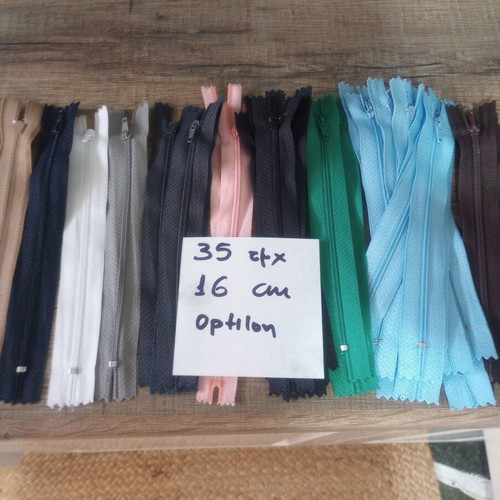 Optilon zippers pack of 35, 16 cm, assorted colors