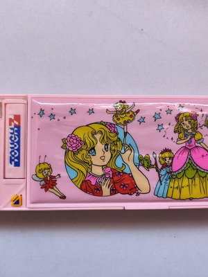 School pencil case from the 1980s, pink