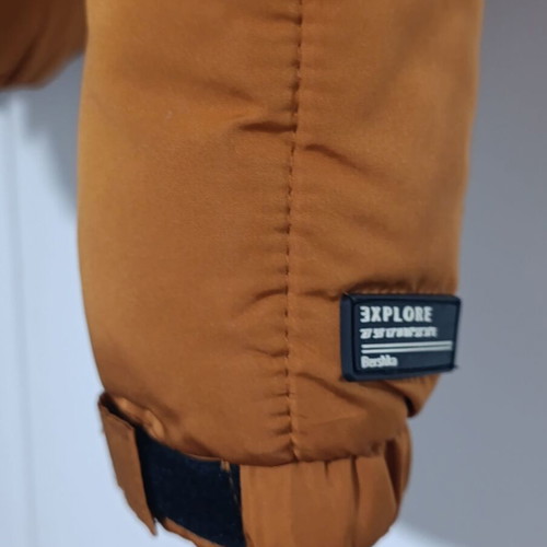 Bershka women's short jacket with fur hood like new, orange, XS