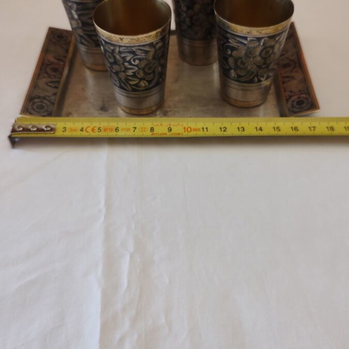 Russian Silver Zolotniki Shot Glass Set with Tray like new