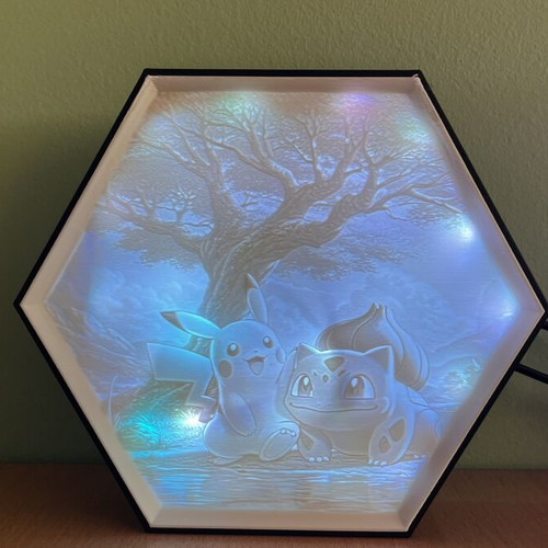 3D Printed Pokémon Lightbox like new with Pikachu and Bulbasaur