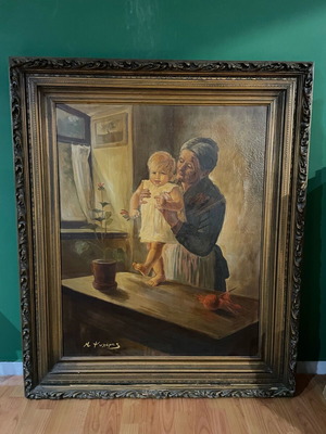 Oil painting used by M. Psycharis with golden carved frame