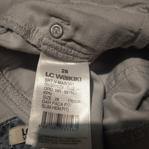Men's slim fit bermuda shorts LC Waikiki, light gray, size 28 with belt