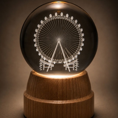 Crystal LED 3D Sphere with Wooden Base new