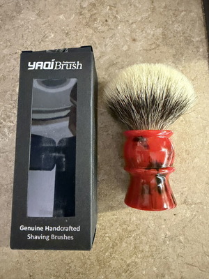 Yaqi Shaving Silvertip Brush with Red Resin Handle like new, 24mm badger hair