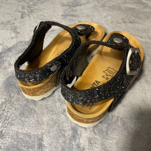 Children's leather sandals used No 27 blue glitter