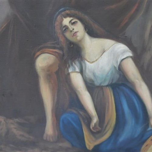 Large oil painting on canvas early 20th century with artist signature
