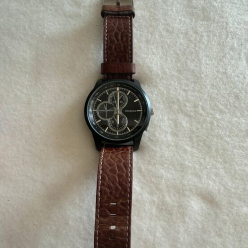 Oozoo men's watch black dial tan strap