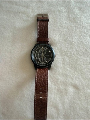 Oozoo men's watch black dial tan strap