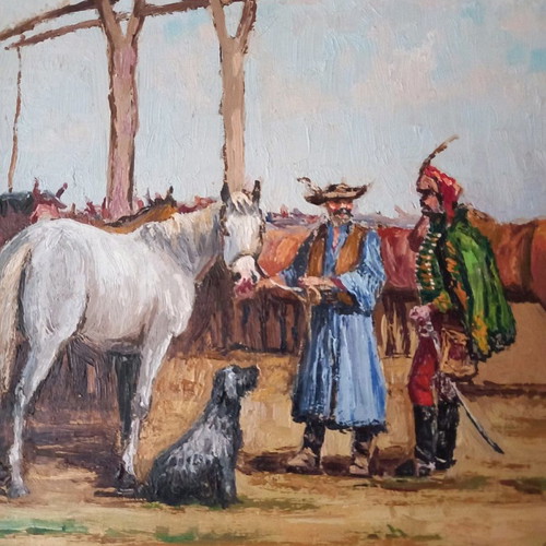 Authentic Hungarian painting with gilded frame by Gross J.